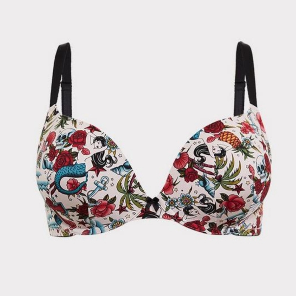 Torrid Plunge Push Up Straight Back Tattoo Print Bra